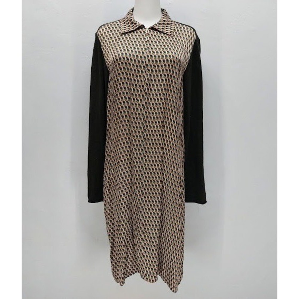 Sita Murt Shirt Dress Women's Size 42 Brown Green Geometric Knit Mix Midi Mod